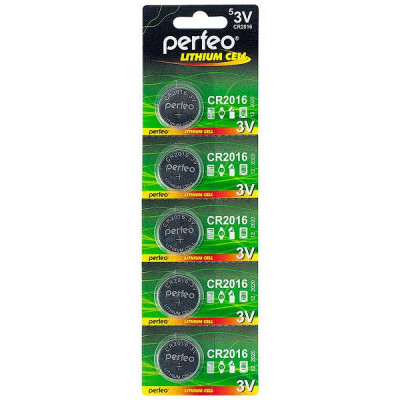 Батарейка Perfeo CR2016 [BL5/100] [PF CR2016/5BL] (PF_3922)