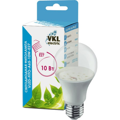 Лампа LED ФИТО E27/A65 груша, 10W, 17мкмоль/с, VKL [VLED-FITO-A65-10W-E27]
