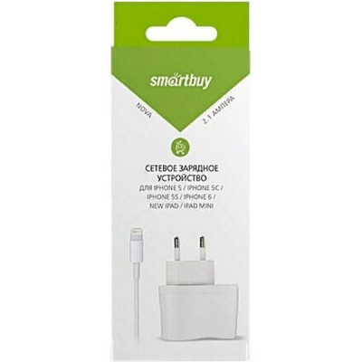 Зарядное устройство SmartBuy NOVA, 1xUSB 2.1A + кабель Lightning [SBP-1150] белый