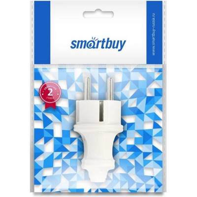 Вилка с заземлением прямая, 16А, белая, SmartBuy [SBE-16-P01-w][50]