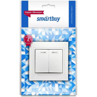 Выключатель с/у 2-кл 10А, IP20, с подсветкой, SmartBuy Венера [SBE-01w-10-SW2-1] белый