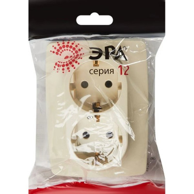 Розетка с/у 2x2P+E 16A, ЭРА12 [12-2106-02][10] слоновая кость