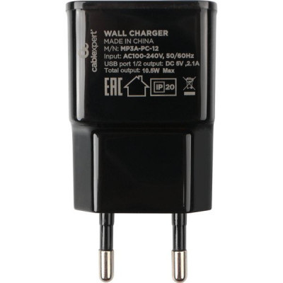 Зарядное устройство Cablexpert, 2xUSB 2.1А [MP3A-PC-12] черный