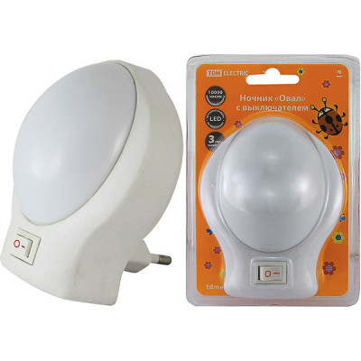 Светильник ночник LED 0.5W, в розетку, с выключателем, TDM Овал [SQ0357-0013] белый