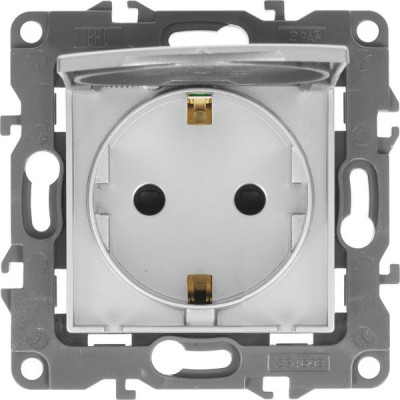 Розетка с/у 2P+E 16A, со шторками, с крышкой, ЭРА12 [12-2103-03][10] алюминий