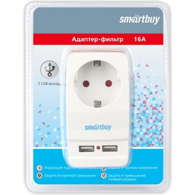 Адаптер сетевой 1x220В+2xUSB 2.1A, с заземлением, SmartBuy [SBE-16-A05-USB] белый