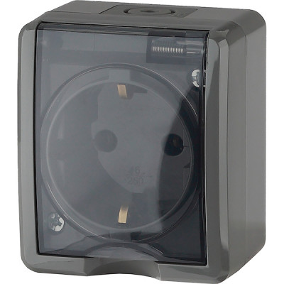 Розетка о/у 2P+E 16A IP54, со шторками, ЭРА Эксперт [11-2402-03][16] серый