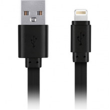 Кабель USB - Lightning, 3.0м, SmartBuy [iK-530r-2] плоский, резин, 2А, черный