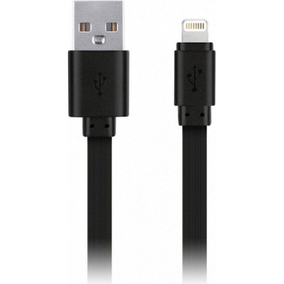 Кабель USB - Lightning, 3.0м, SmartBuy [iK-530r-2-k] плоский, резин, 2А, черный  (кунцт-камера)