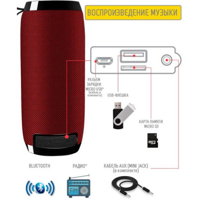 Колонка Jet.A, BT, MP3 microSD, AUX, USB, 10W, 1200mAh, красная [PBS-80 Red]