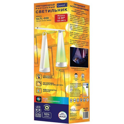Светильник настольный LED 10W, 4000K, 530Лм, сенсорный/диммер/RGB-подсветка, GL [GLTL-039] белый