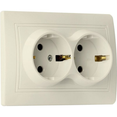 Розетка с/у 2x2P+E 16A, IP20, SmartBuy Венера [SBE-01i-16-S2-Z-c] слоновая кость керамика