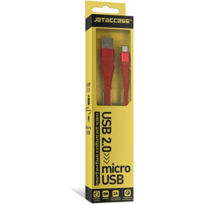 Кабель USB - microUSB, 1.0м, Jet.A [JA-DC27 1m Red] красный, в оплетке, QC3.0