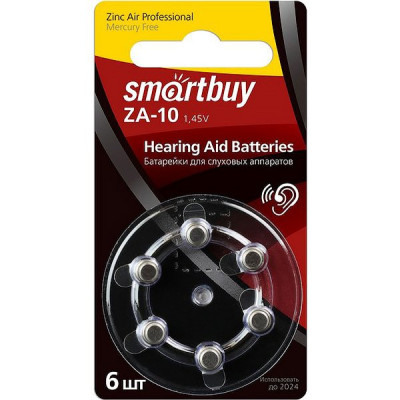 Батарейка SmartBuy ZA10, 1.45В [BL6/60/3000] [SBZA-A10-6B] для слуховых аппаратов