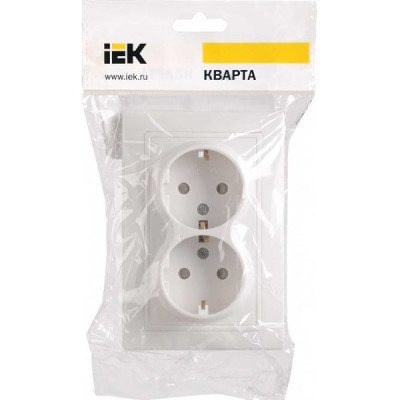 Розетка с/у 2x2P+E 16А, IP20, со шторками, IEK КВАРТА [ERK21-K01-16-DM] белый