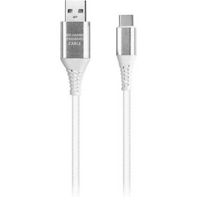 Кабель USB - Type-C, 1.0м, 2А, SmartBuy [iK-3112ERG white] в рез. оплет. Gear, мет. након, бел