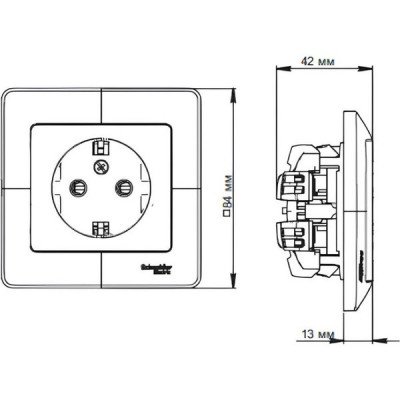 Розетка с/у 2P+E 16A, IP20, со шторками, в сборе, Schneider Electric Glossa [GSL000744] антрацит