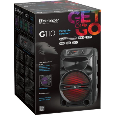 Колонка DEFENDER G110, BT, 12W, Light/FM/USB/LED/AUX [65110]