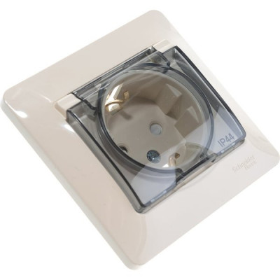 Розетка с/у 2P+E 16А, IP44, с крышкой/шторками, Schneider Electric Glossa [GSL000248] бежевый