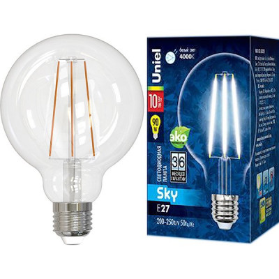 Лампа LED E27/G95 шар, 10W, FILAMENT, 4000K, 900Лм, Uniel [LED-G95-10W/4000K/E27/CL PLS02WH]