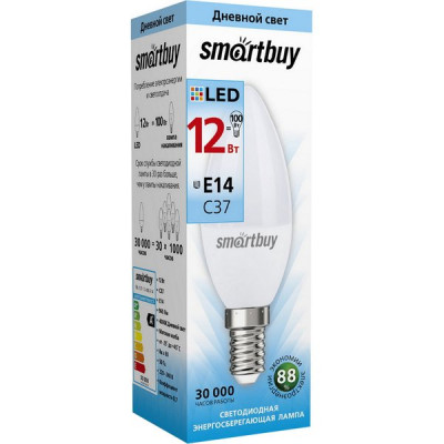 Лампа LED E14/C37 свеча, 12W, 4000K, 960Лм, Smartbuy [SBL-C37-12-40K-E14]