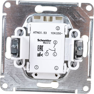 Выключатель с/у 2-кл 10А, IP20, с подсветкой, Schneider Electric ATLASDESIGN [ATN000353] алюминий