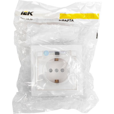 Розетка с/у 2P+E 16А, IP44, с крышкой/шторками, IEK КВАРТА [ERK70-K01-10-DM-44] белый