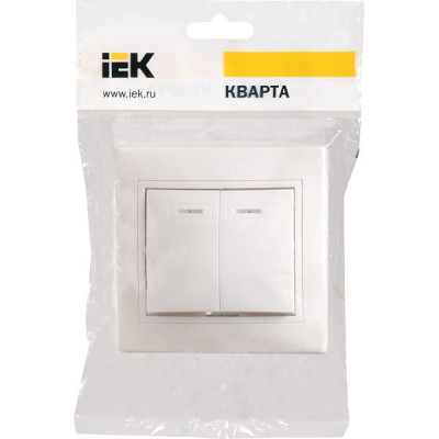 Выключатель с/у 2-кл 10А, IP20, с подсветкой, IEK КВАРТА [EVK21-K01-10-DM] белый