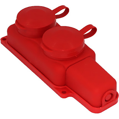 Колодка каучуковая 2 розетки 16А/3,5кВт с защ. крышками IP44 [РП 16-232 К] красная