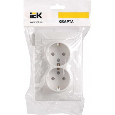 Розетка с/у 2x2P+E 16А, IP20, IEK КВАРТА [ERK24-K01-16-DM] белый