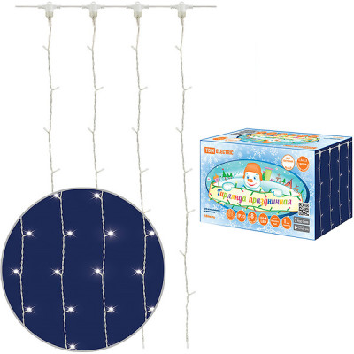 Гирлянда Занавес 1.5*1.5м, прозр., LED-168-250V, 8 режимов, БЕЛЫЙ, TDM [SQ0361-0069]