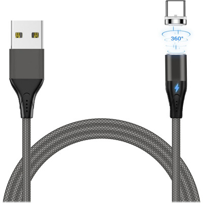 Кабель USB - Type-C, 1.0м, 3А QC3.0, Jet.A [JA-DC38 1m Grey] в оплетке, магнитный, серый
