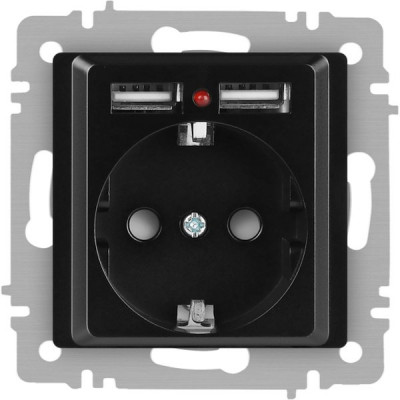 Розетка с/у 2P+E 16А со шторками +2xUSB, Intro Accent [6-410-05] антрацит