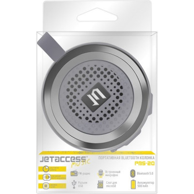Колонка Jet.A, BT, MP3 microSD, USB, 5W, 500mAh, серая [PBS-20 Grey]