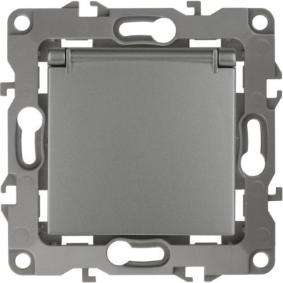 Розетка с/у 2P+E 16A, со шторками, с крышкой, ЭРА12 [12-2103-16][10] титан