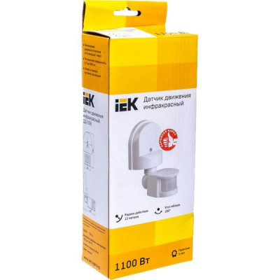 Датчик движения 180гр., 1100Вт, 12м, IP44, IEK ДД 008 [LDD10-008-1100-001] белый