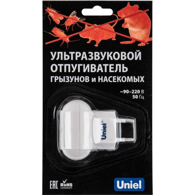 Ультразвуковой отпугиватель насекомых и грызунов, 220В, до  30м2, Uniel [UDR-E10 WHITE]