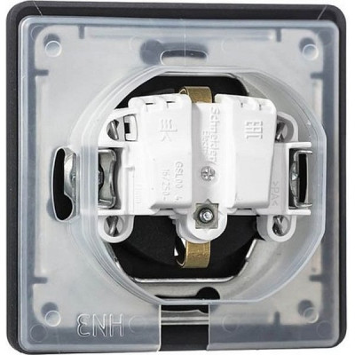 Розетка с/у 2P+E 16А, IP44, с крышкой/шторками, Schneider Electric Glossa [GSL000748] антрацит