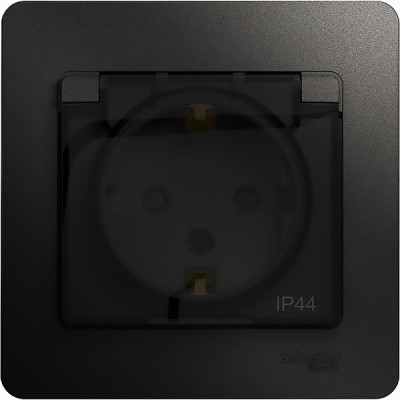 Розетка с/у 2P+E 16А, IP44, с крышкой/шторками, Schneider Electric Glossa [GSL000748] антрацит