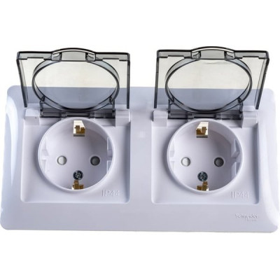 Розетка с/у 2x2P+E 16А, IP44, с крышкой/шторками, Schneider Electric Glossa [GSL000147] белый