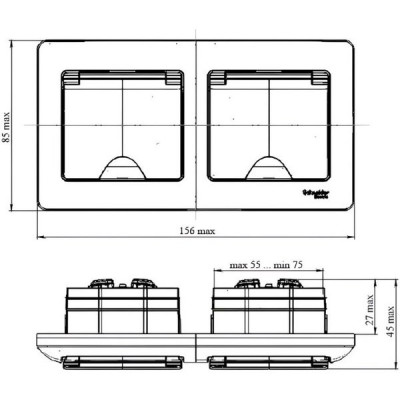 Розетка с/у 2x2P+E 16А, IP44, с крышкой/шторками, Schneider Electric Glossa [GSL000147] белый