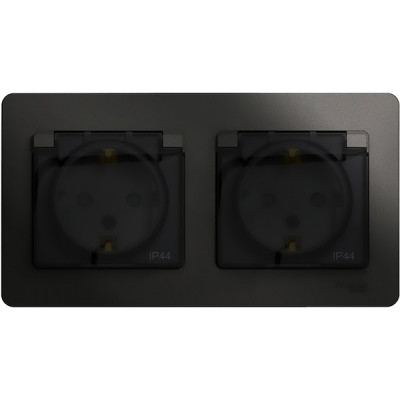 Розетка с/у 2x2P+E 16А, IP44, с крышкой/шторками, Schneider Electric Glossa [GSL000747] антрацит