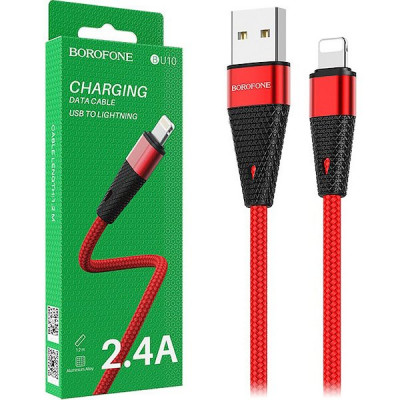 Кабель USB - Lightning, 1.2м, 2.4А, BOROFONE BU10 Pineapple, в оплетке, красный