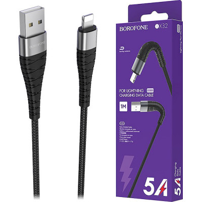 Кабель USB - Lightning, 1.0м, 2.4А, BOROFONE BX32 Munificent, в оплетке, черный