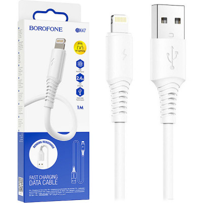 Кабель USB - Lightning, 1.0м, 2.4А, BOROFONE BX47 Coolway, ПВХ, белый