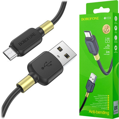 Кабель USB - microUSB, 1.0м, 2.4А, BOROFONE BX59 Defender, ПВХ, черный