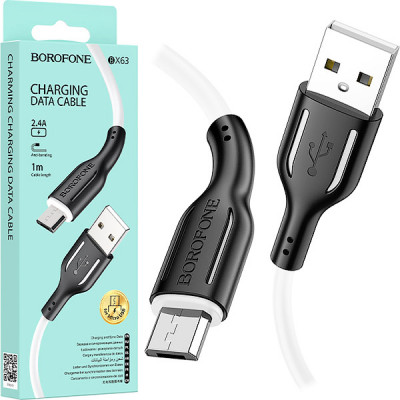 Кабель USB - microUSB, 1.0м, 2.4А, BOROFONE BX63, ПВХ, белый