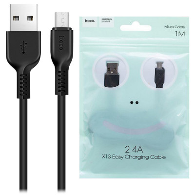 Кабель USB - microUSB, 1.0м, 2А, HOCO X13 Easy, ПВХ, черный