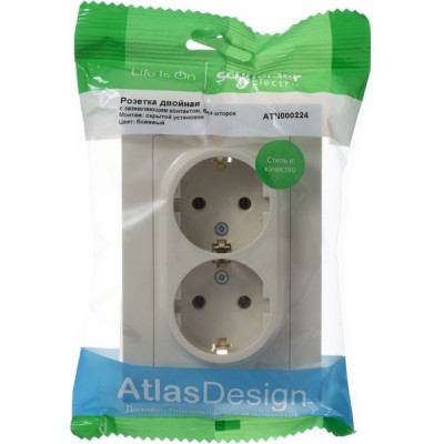 Розетка с/у 2x2P+Е 16A, IP20, в сборе, Schneider Electric ATLASDESIGN [ATN000224] бежевый [10]