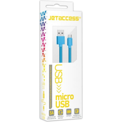 Кабель USB - microUSB, 2.0м, Jet.A [JA-DC22] голубой, в оплетке, 3А, QC3.0
